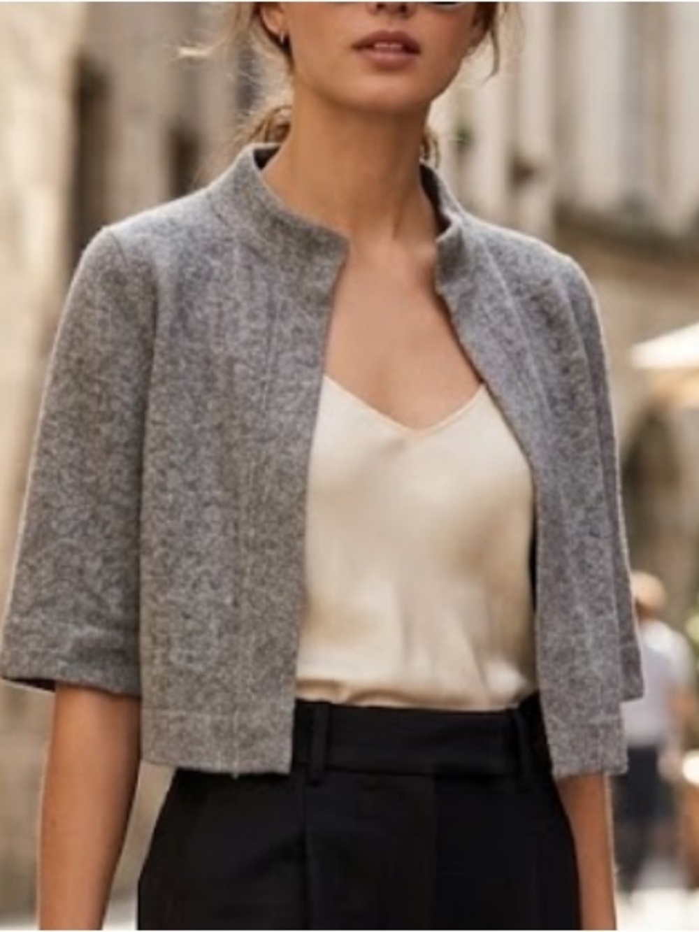 Trina Turk Cashmere Blend Mock Neck Cropped Knit Bolero Sweater cardigan S